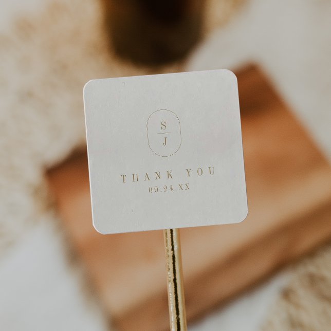 SHYLAH Minimal Gold Cream Boho Wedding Thank You Square Sticker (SHYLAH Minimal Gold Cream Boho Wedding Thank You Square Sticker)