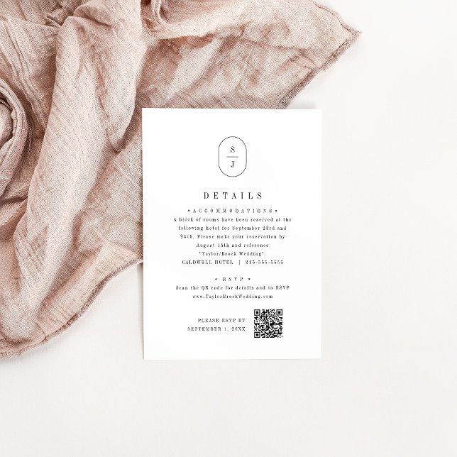 SHYLAH Monogram Simple Black White Wedding Details Enclosure Card (SHYLAH Monogram Simple Black White Wedding Details Enclosure Card)