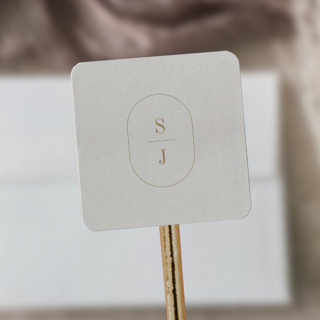 SHYLAH Simple Gold Cream Boho Wedding Monogram Square Sticker (SHYLAH Simple Gold Cream Boho Wedding Monogram Square Sticker)