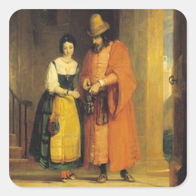 Shylock and Jessica from 'The Merchant of Venice', Square Sticker (Front)