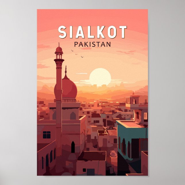 Sialkot Pakistan Travel Art Vintage Poster (Front)