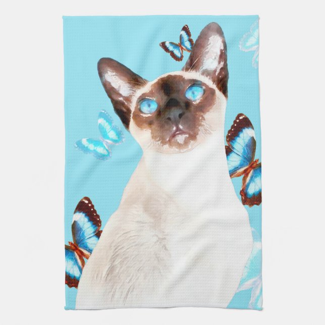 Siamese And Butterflies Tea Towel (Vertical)