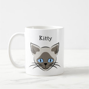 Siamese Blue Eyed Cat Face Graphic Custom Name Coffee Mug