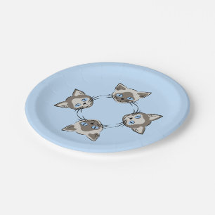 Siamese Blue Eyed Cat Faces Graphic Art Paper Plate