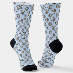 Siamese Blue Eyed Cat Faces Graphic Art Pattern Socks