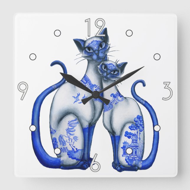 Siamese Blue Willow Wall Clock (Front)