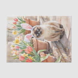 Siamese Bunny Cute Easter Cat with Tulips  Tissue Paper