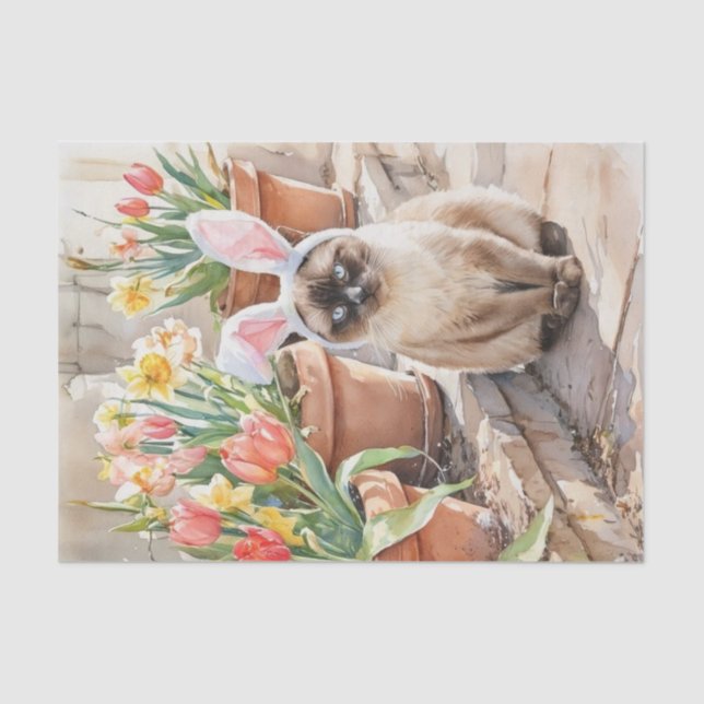 Siamese Bunny Cute Easter Cat with Tulips  Tissue Paper (Front)