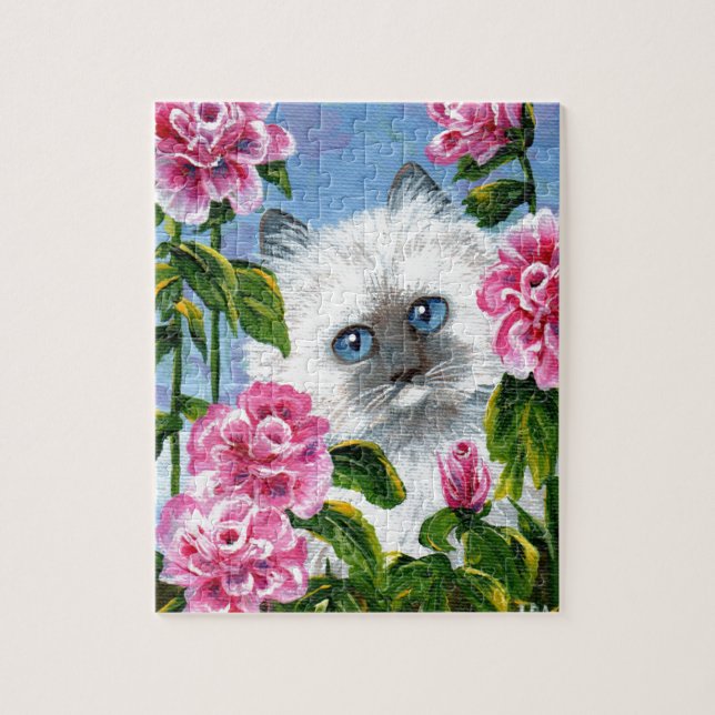 Siamese Burmese Ragdoll Cat Roses Creationarts Jigsaw Puzzle (Vertical)