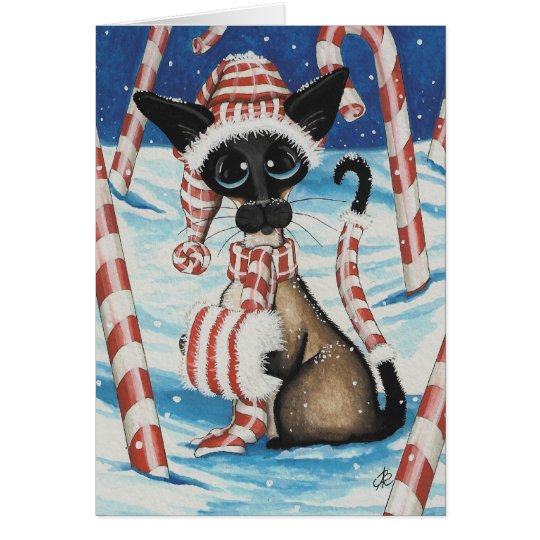 Siamese Candy Cane Kitty Card