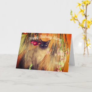 Siamese Cat 3 Personalised Birthday Card