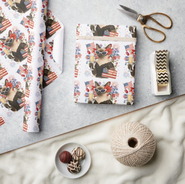 Siamese Cat 4th July Independence Day Wrapping Paper (Crafts)