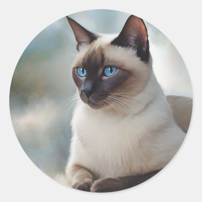 Siamese Cat 749 Digital art Classic Round Sticker (Front)