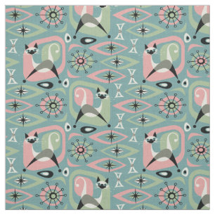 Siamese Cat Abstract -  Blue  ©studioxtine Fabric