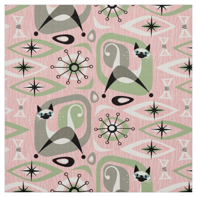 Siamese Cat Abstract on Pink Fabric (Swatch)