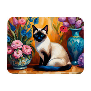 Siamese Cat And Bouquets in Vases watercolor Magnet