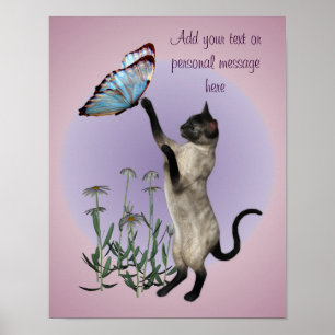 Siamese Cat And Butterfly Personalised Poster