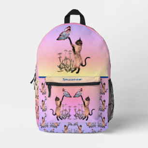 Siamese Cat And Butterfly Personalised Printed Backpack