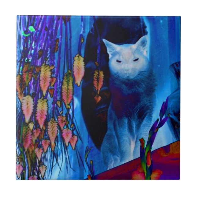 Siamese Cat And Flowers Animal Art Ceramic Tile (Front)
