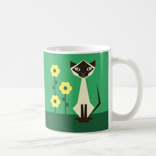 Siamese Cat And Flowers Coffee Mug (Right)