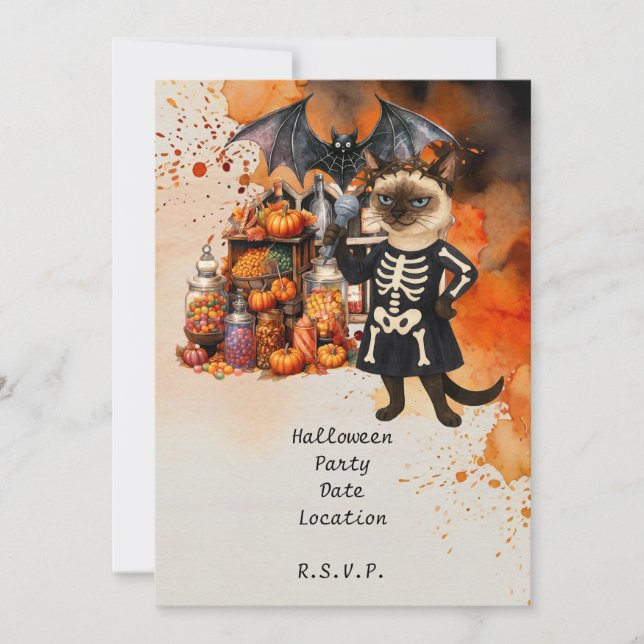 Siamese Cat and Friends Host Halloween Party  Invitation (Front)