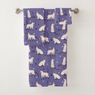 Siamese Cat and Paws Purple Bath Towel Set