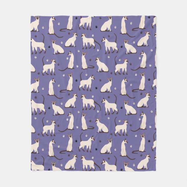 Siamese Cat and Paws Purple Fleece Blanket (Front)