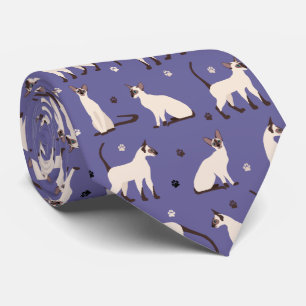 Siamese Cat and Paws Purple Tie