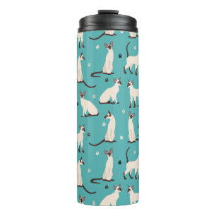 Siamese Cat and Paws Teal Blue Thermal Tumbler