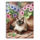 Siamese Cat and Petunia Flowers 