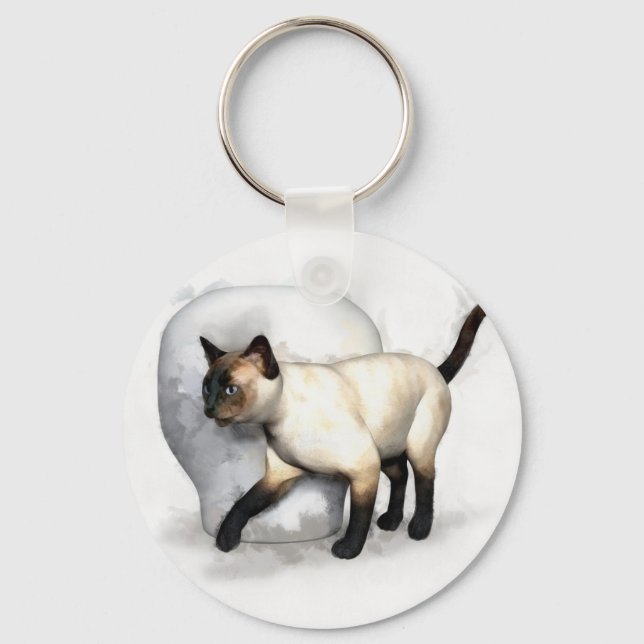 Siamese Cat and Vase Portrait Key Ring (Front)
