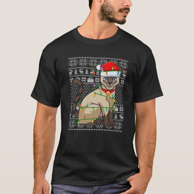 Siamese Cat Animal Lover Santa Ugly Siamese Cat Ch T-Shirt (Front)