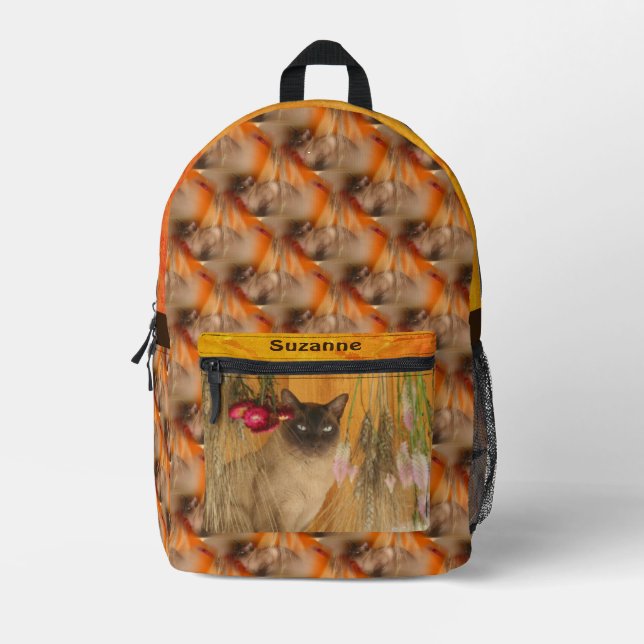 Siamese Cat Animal Pattern Personalised Printed Backpack (Front)