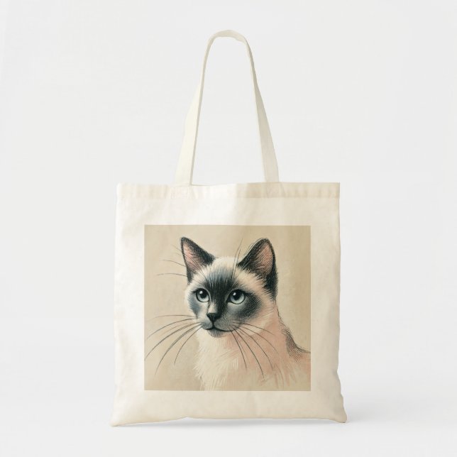 Siamese Cat Art – Cute Pet Lover Gift Tote Bag (Front)