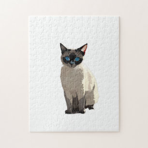 Siamese Cat Art Electric Blue-Eyed Cat Lover Jigsaw Puzzle