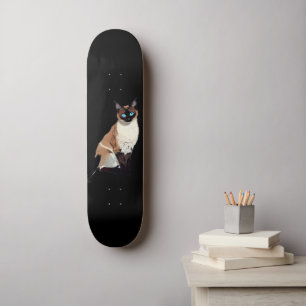 Siamese Cat Art Electric Blue-Eyed Cat Lover  Skateboard