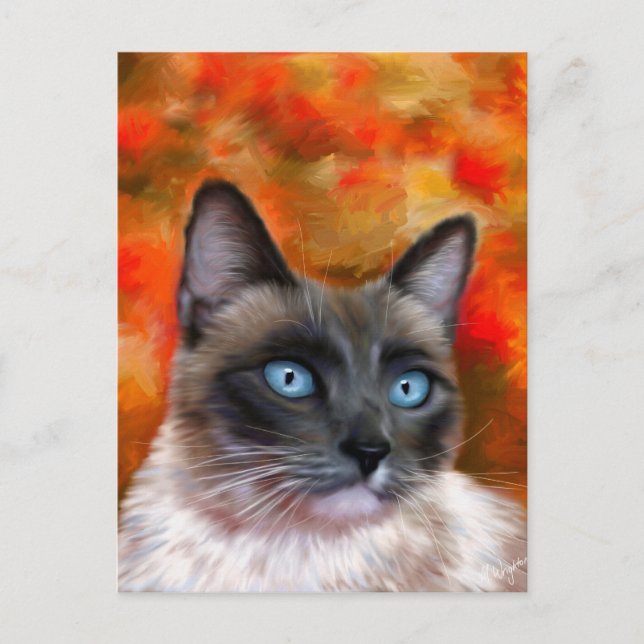 Siamese Cat Art Fire and Ice painting Postcard (Front)