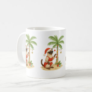 Siamese Cat at beach for Christmas in July Summer Coffee Mug