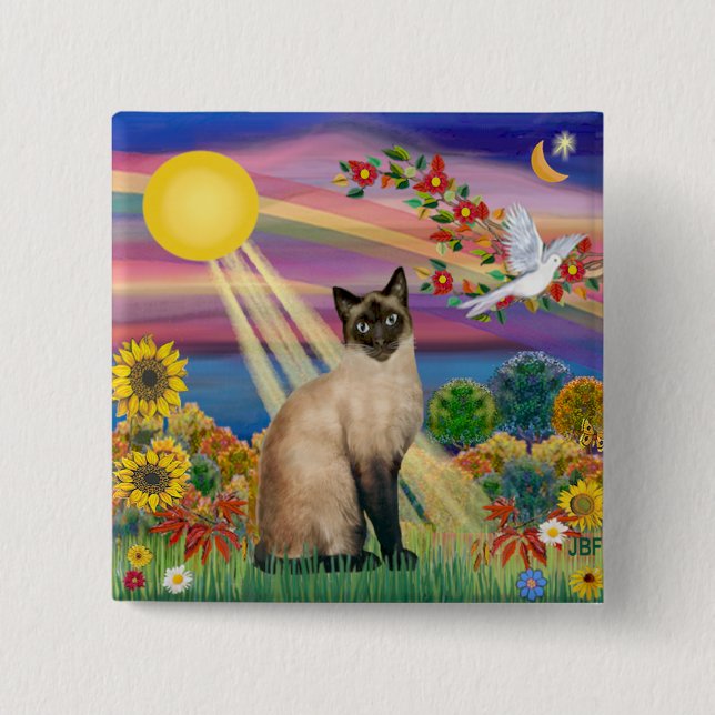 Siamese Cat - Autumn Sun 15 Cm Square Badge (Front)