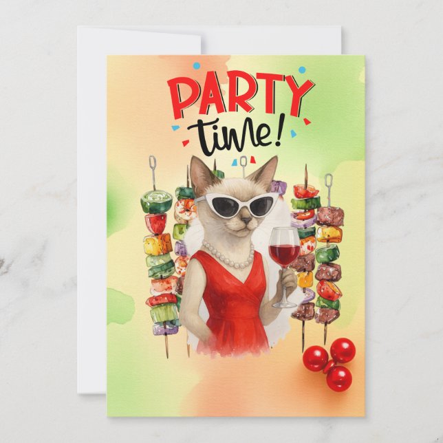 Siamese cat Barbecue Invitation (Front)