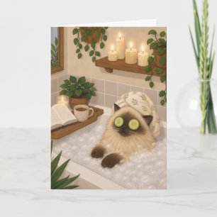 Siamese Cat Bath Time Self Care Greeting Card