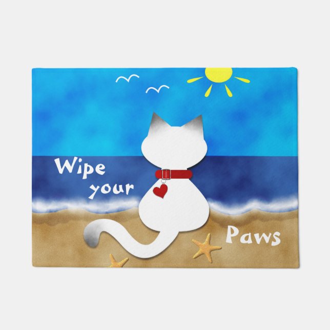 Siamese Cat Beach Theme Wipe Your Paws Door Mat (Front)