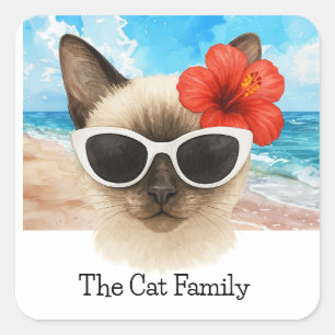 Siamese Cat Beach themed for Christmas in July Square Sticker