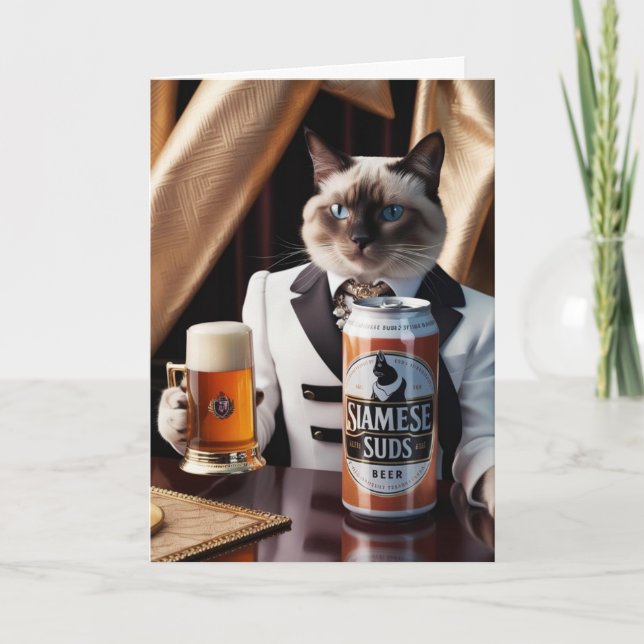 Siamese Cat Beer Drinker Card (Front)