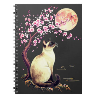 Siamese Cat Beneath a Pink Moon Notebook