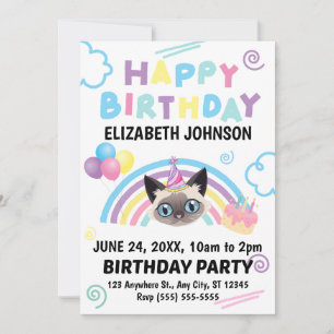 Siamese Cat Birthday Invitation