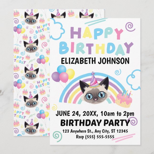 Siamese Cat Birthday Invitation (Front/Back)