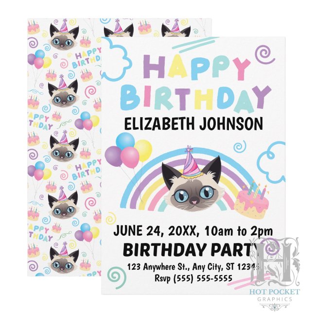 Siamese Cat Birthday Invitation (Creator Uploaded)