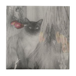 Siamese Cat Black And White Animal Tile