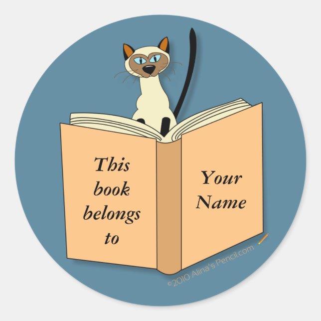 Siamese Cat Bookplate Template Classic Round Sticker (Front)